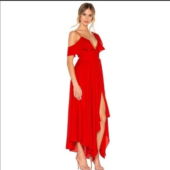 NWT Likely for Revolve Red Asymmetrical Leilani Chiffon Dress 2 - Picture 2 of 8